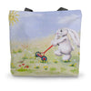 White Rabbit artwork design tote bag. Hand made design featured on both sides. Multi coloured ladies tote 