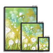 Dandelion Seed Heads canvas wall art prints in a black frame. Portrait floral prints. Different sizes 