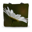 White daisy flower on dark green background, ladies tote bag