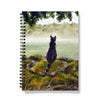 Black and smokey-grey cat art design spiral bound notebook