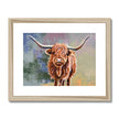 Scottish Highland Cow painting, fine art print in natural frame with a white mount