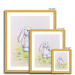 Rabbit and dandelions nursery art prints in a gold frame. Different sizes