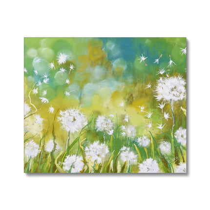 Dandelion Seed Heads painting, artwork canvas print. Landscape format