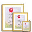 White rabbit and flowers artwork prints in gold frame. Different Sizes