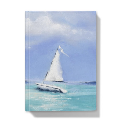 The White Sailboat artwork design hardback journal. Blue and white.