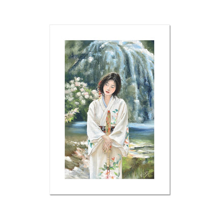 Beautiful Woman wearing a Japanese Kimono. Fine Art Print with white border. Portrait orientation.