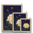 Yellow rose artwork prints with natural light wooden frame. Portrait orientation. Different sizes