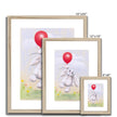 Adorable rabbit and balloon nursery fine art prints in natural frame with white mount. Different sizes