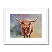 Scottish Highland Cow painting, fine art print in white frame with a white mount