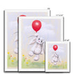 Adorable rabbit and red balloon, nursery framed fine art prints in a white frame. Different sizes