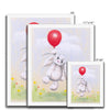 Adorable rabbit and red balloon, nursery framed fine art prints in a white frame. Different sizes