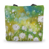 Fluffy dandelion seeds artwork ladies tote bag. 