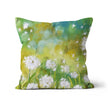 Dandelion artwork design throw pillow. Square. Super-soft faux suede. White, yellow and green