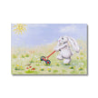 White flopsy bunny rabbit, sunshine and meadow flowers canvas fine art print. Eco and Vegan-friendly art print 