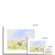 White flopsy rabbit and meadow flowers artwork. Unframed canvas prints with white border. Different sizes. Unframed 