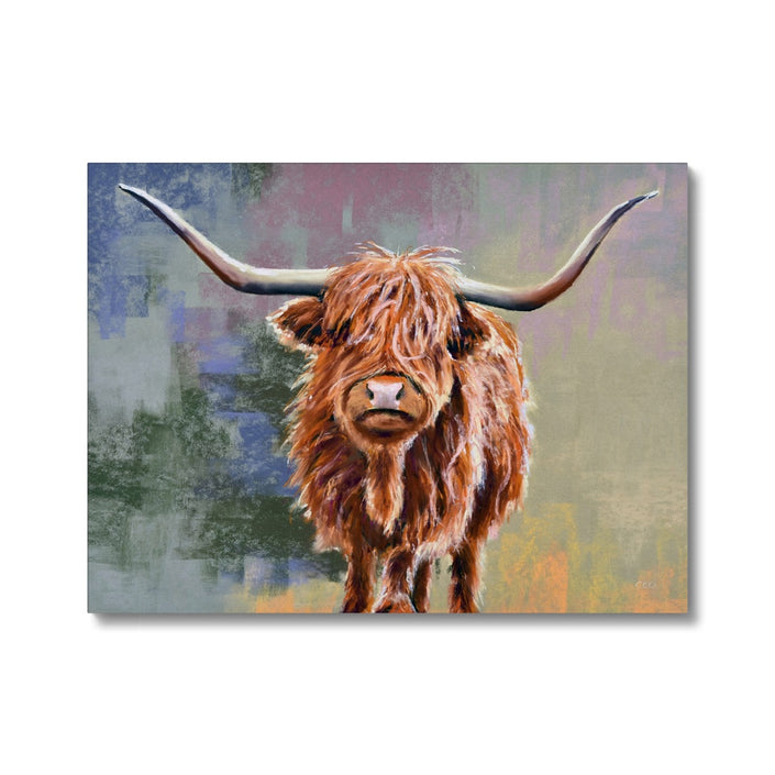 Colourful Scottish Highland Cow artwork Canvas fine art print.