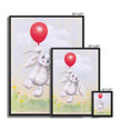 Rabbit and balloon nursery fine art canvas print in a picture frame. Different sizes.