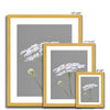 Grey and white floral artwork prints in gold frame. Different sizes.