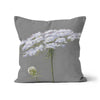 White flower artwork design scatter cushion. Square. Super soft faux suede. Grey and White.