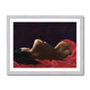 Lady in Red painting. Fine art print with border and silver frame.