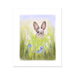 Brown Rabbit peeping over the meadow flowers and grasses artwork. Unframed canvas print with a white border. Unframed 