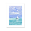 White Sailing Boat on tranquil turquoise waters, artwork. Fine art canvas print. Blue and white nautical art print.