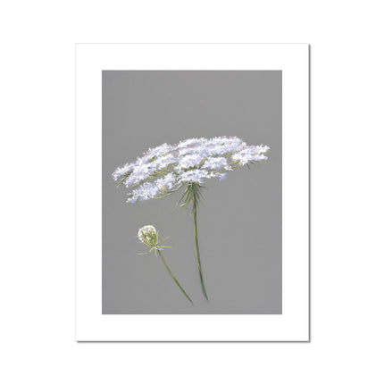 White and grey floral artwork print.