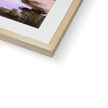 marshland sunset fine art framed print. Natural light wooden frame corner detail.