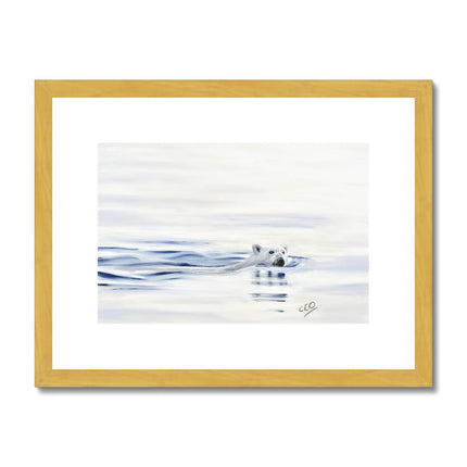 Polar Bear painting. Fine art print with gold toned frame and white mount. 