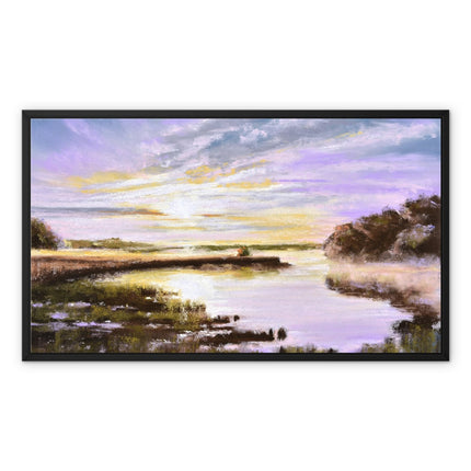 Sunset on the Marsh landscape canvas fine art print with black picture frame. Ready to hang 