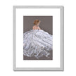 Lady in white dress, painting. Fine art print in silver frame with white mount.