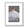 Lady in white dress, painting. Fine art print in silver frame with white mount.