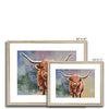 Scottish Highland Cow painting, fine art prints in natural frame with a white mount. Different sizes