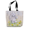 Rabbit artwork canvas tote bag. Back view