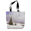 Pretty, snowy landscape art tote. Lilac, white and Pink colours.