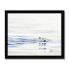 Polar Bear swimming in the ocean. Minimalist, realism fine art print with black frame. Landscape orientation.