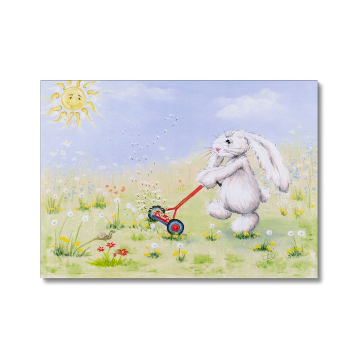 Adorable white rabbit and meadow flowers canvas art print. 