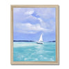 The White Sailboat on calm tranquil ocean painting, fine art giclée print in a natural frame