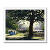 Trees, flowers and moonbeams nocturne landscape art print in a white frame