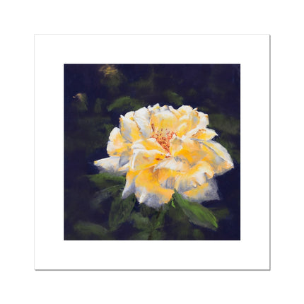 Yellow Rose on Dark Violet background artwork, canvas fine art print. Square Print