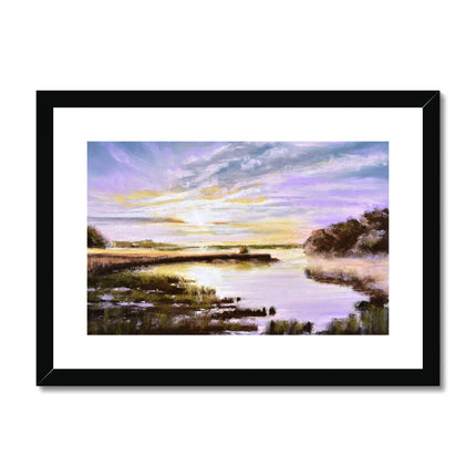 Sunset Marsh artwork fine art print in black frame with white mount.