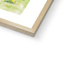 Fine art print with white border in a natural light wooden frame. Corner detail