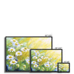 Daisy flowers illuminated by the sunshine, art. Canvas fine art prints within a black picture frame. Different sizes