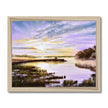 Marshland sunset artwork framed print. Natural light wooden frame.