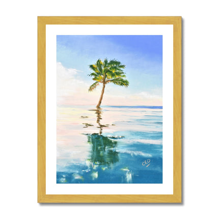 Palm tree artwork. Fine art print in gold frame.