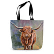 Scottish Highland Cow art desiend ladies shopping tote. Back view