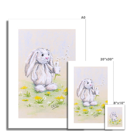 White Rabbit and dandelion seeds, nursery fine art canvas prints. Different sizes